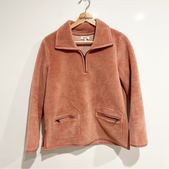 Madewell Sherpa Pullover Quarter Zip Sweatshirt - Picture 2 of 7